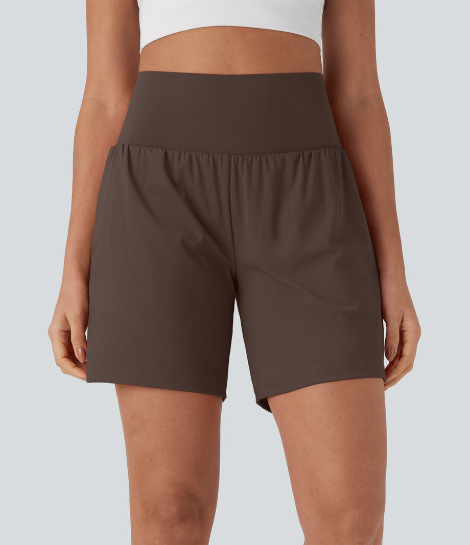 SoftlyZero™ Airy Super High Waisted 2-in-1 Cool Touch Yoga Shorts 7" with Pockets - Chocolate Martini