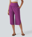 Breezeful™ High Waisted Tummy Control Hem Quick Dry Capri Pants with Pockets - Purple Wine
