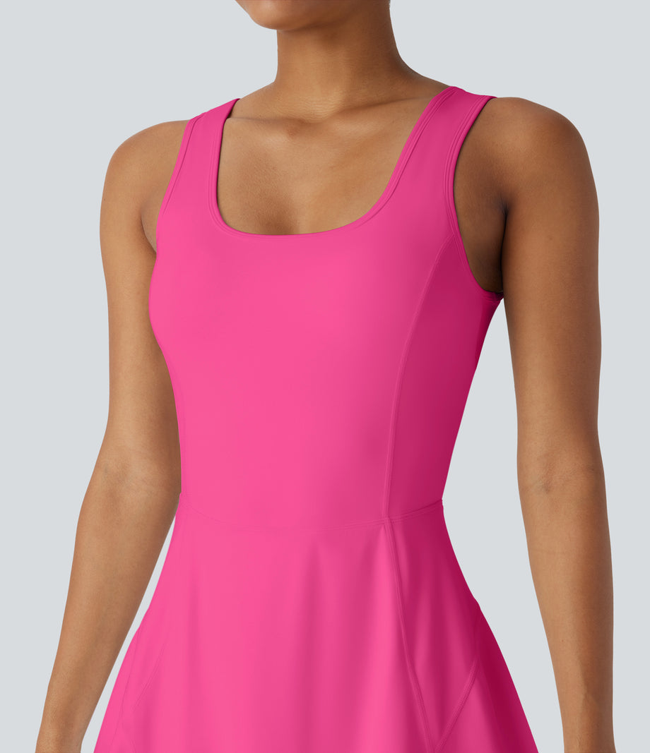 SoftlyZero™ Airy U Neck 2-in-1 Pocket Mini Cool Touch Dance Active Dress - Fuchsia Fedora