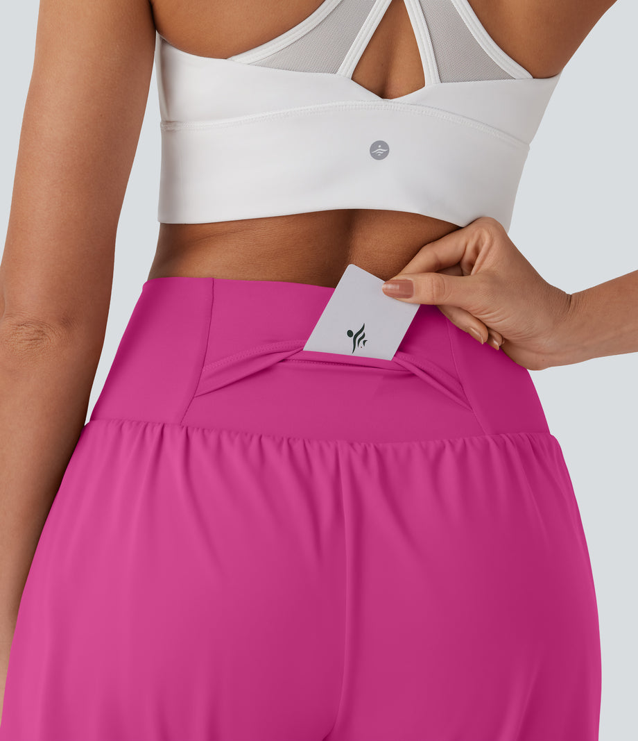 SoftlyZero™ Airy Super High Waisted 2-in-1 Cool Touch Yoga Shorts 7" with Pockets - Fuchsia Fedora
