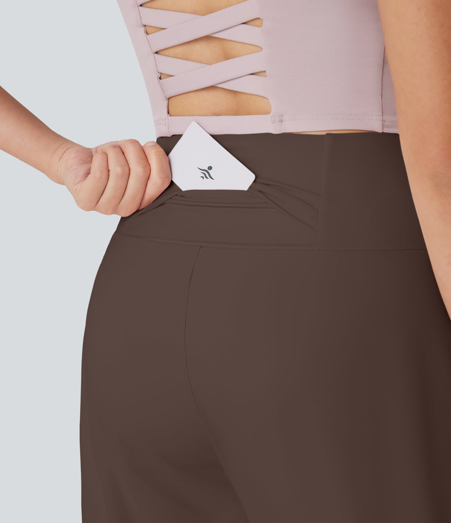 SoftlyZero™ Airy High Waisted Pockets Cool Touch Yoga Bermuda Shorts - Chocolate Martini