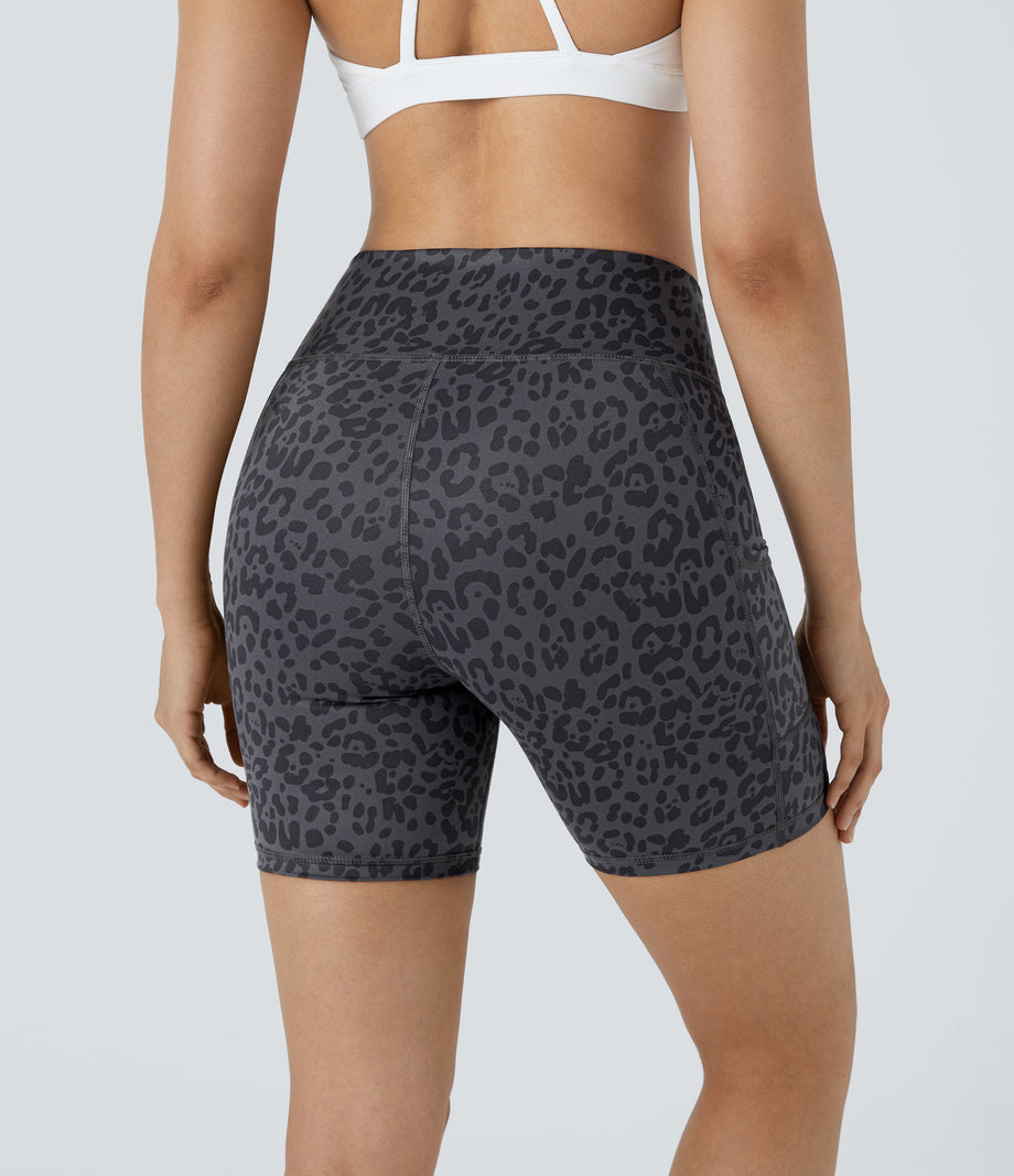 High Waisted Pocket Running Biker Shorts - Black Panther