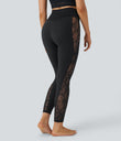 SoftlyZero™ High Waisted Crossover Contrast Lace Pocket Yoga Leggings-UPF50+ - Black