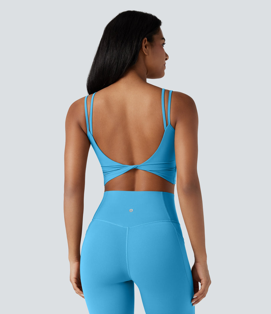 Halara UltraSculpt™ Double Straps Twisted Backless Cropped Yoga Tank Top - Swim Cap