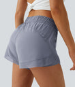 Mid Rise Drawstring Contrast Mesh 2-in-1 Flowy Running Shorts 3'' - Silver Bullet
