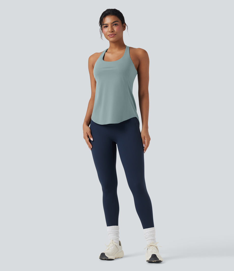 Halara UltraSculpt™ Round Neck Crisscross Back Running Tank Tops DD-F Cups - Ether