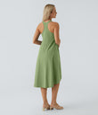 Breezeful™ Backless Racerback Side Pocket High Low Flowy Midi Quick Dry Casual Dress - Hot Wasabi - Green