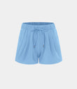 High Waisted Elastic Waistband Drawstring Pleated Yoga Shorts 3" with Pockets - Placid Blue