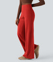 DayStretch High Waisted Tummy Control Wide Leg Baggy Yoga Pants with Pockets - Valiant Poppy