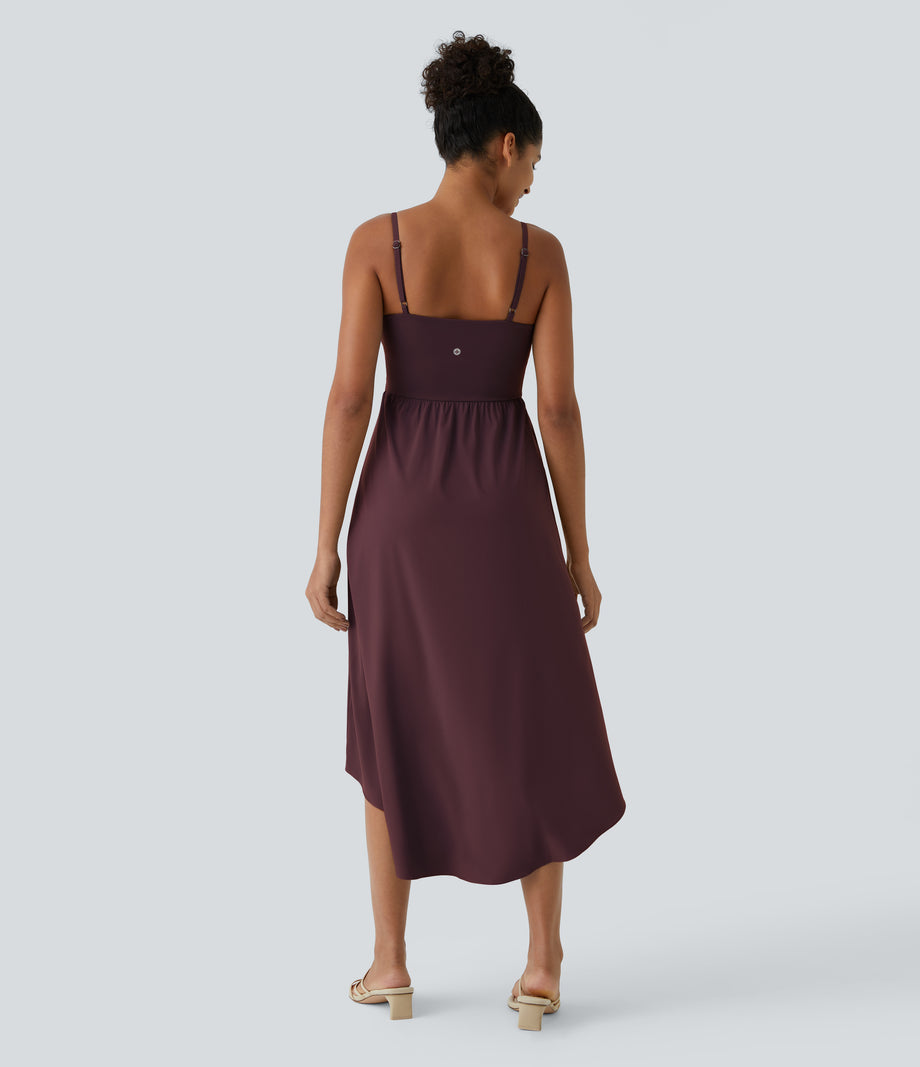 Breezeful™ High Low 2-Piece Pocket Flowy Midi Quick Dry Casual Dress - Amaranth