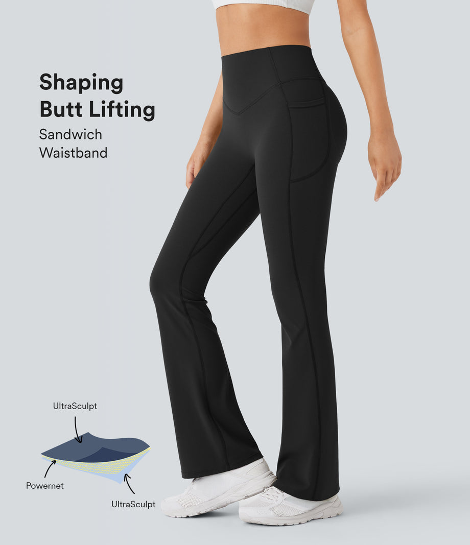 Halara UltraSculpt™ High Waisted Scrunch Butt Lifting Tummy Control Pocket Shaping Yoga Bootcut Leggings - Black