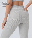 High Waisted Drawstring Stripe Flare Yoga Pants with Pockets - Zebra Ripple