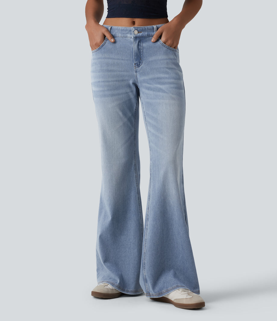 Halara Flex™ Low Rise Flare Washed Casual Jeans with Pockets - Light Blue – Glacier Light Blue