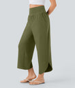 Breezeful™ High Waisted Tummy Control Split Hem Quick Dry Resort Pants with Pockets - Sphagnum