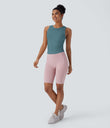 Round Neck Racerback Ruched Yoga Tank Top - Brittany Blue