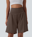 SoftlyZero™ Airy Super High Waisted 2-in-1 Cool Touch Yoga Shorts 9" with Pockets - Chocolate Martini