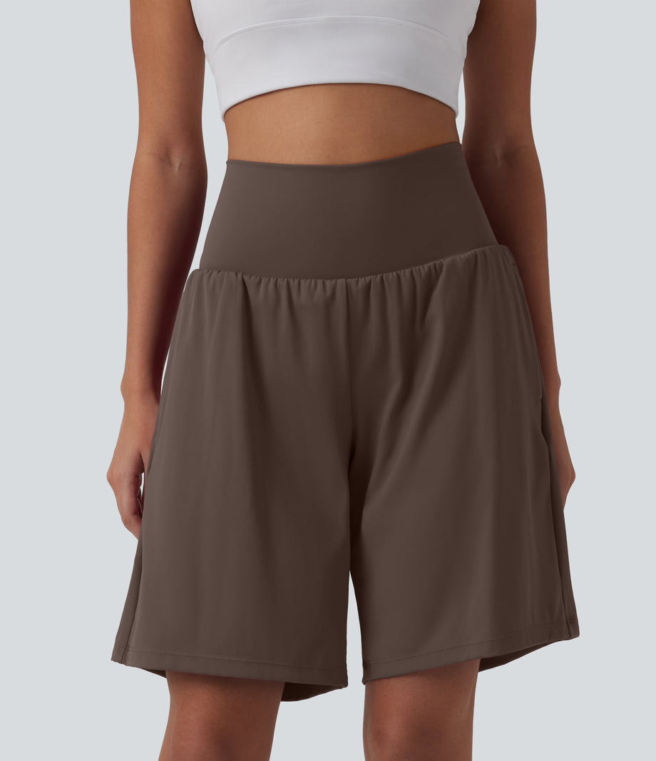 SoftlyZero™ Airy Super High Waisted 2-in-1 Cool Touch Yoga Shorts 9" with Pockets - Chocolate Martini