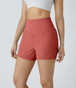 Breezeful™ Super High Waisted Curved Hem 2-in-1 Pocket Quick Dry Yoga Shorts 3.5'' - Rouge Dark Red
