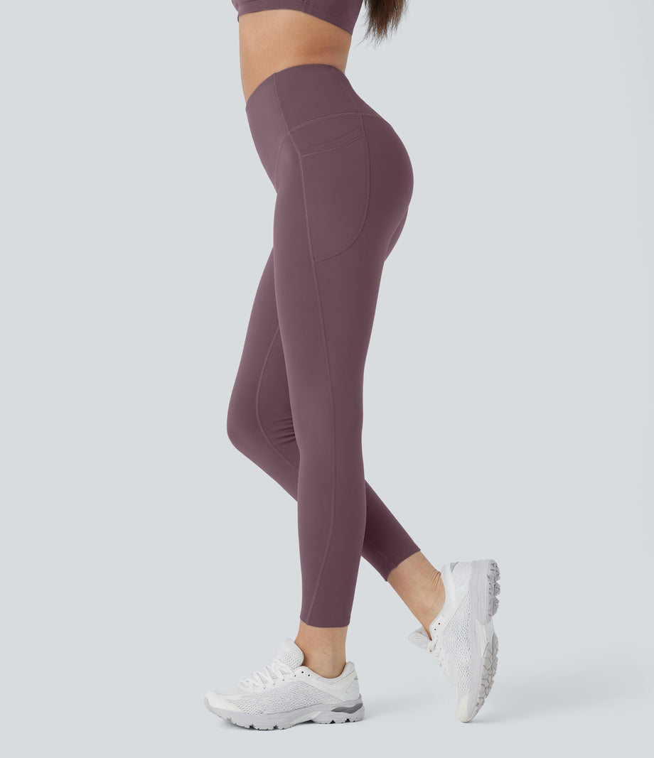 SoftlyZero™ Plush Thermal High Waisted Tummy Control Pocket Workout Leggings - Dark Plum