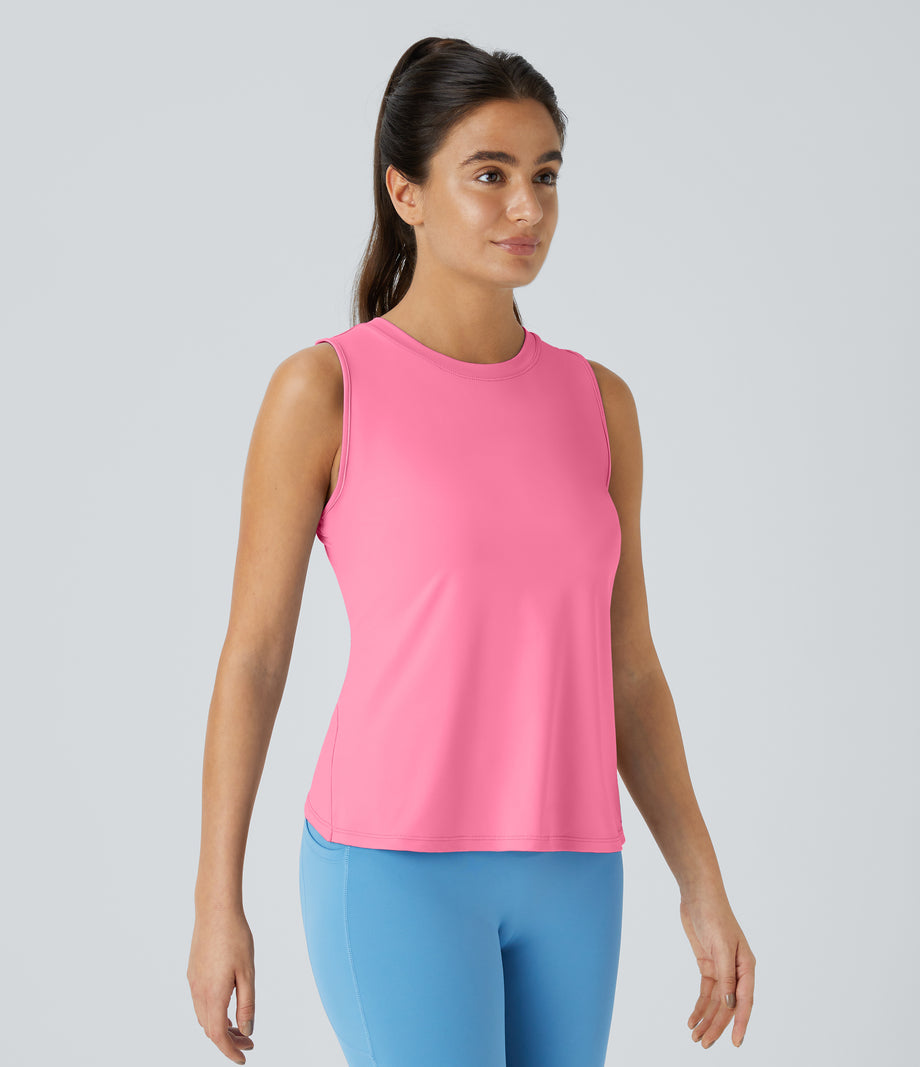 Cut Out Crossover Hem Solid Yoga Tank Top - Bubblegum