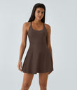 SoftlyZero™ Airy Backless Twisted Flare Low Support Dance Active Dress-Longer Length-Easy Peezy Edition A-D Cups - Chocolate Martini