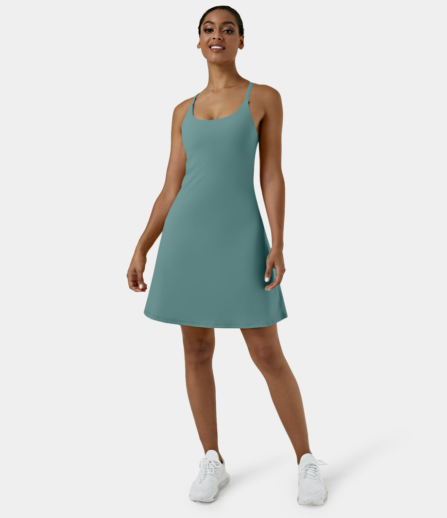 SoftlyZero™ Airy Cut Out 2-in-1 Pocket Cool Touch Longer Active Dress-UPF50+ - Rock Cyan Blue