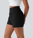 High Waisted Crossover Pocket 2-in-1 Casual Shorts - Black