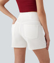 Halara Flex™ Crossover High Waisted Pockets Wide Leg A Line Washed Denim Casual Shorts - Bright White Denim