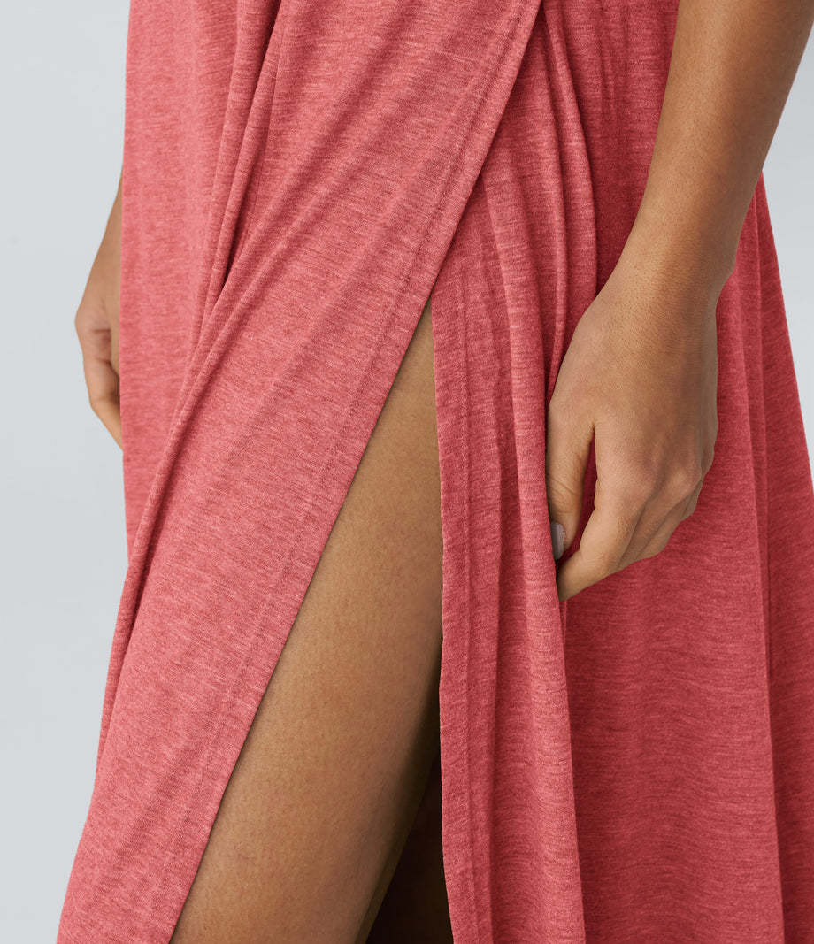 U Neck Flowy Maxi Casual Tank Dress - Poinsettia Floral Yarn