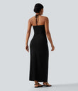 Halter Tie Back Maxi Dress with Pockets - Black