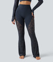 Halara UltraSculpt™ High Waisted Tummy Control Contrast Lace Yoga Flare Leggings with Pocket - Carbon