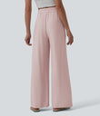 High Waisted Drawstring Wide Leg Casual Linen-Blend Pants with Pockets - Rosewater
