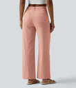 High Waisted Straight Leg Casual Linen-Feel Pants with Pockets - Terra Blush