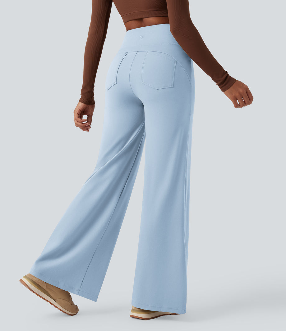DayStretch High Waisted Tummy Control Wide Leg Baggy Yoga Pants with Pockets - Omphalodes