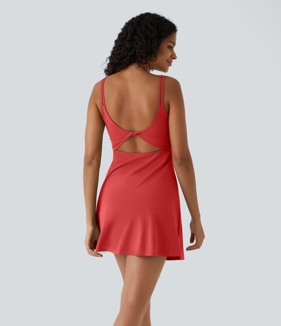 SoftlyZero™ Plush Double Straps 2-Piece Pocket Slip Dance Active Dress A-D Cups - Poinsettia