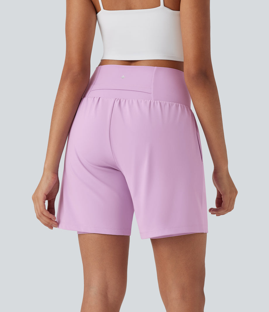 SoftlyZero™ Airy Super High Waisted 2-in-1 Cool Touch Yoga Shorts 7" with Pockets - Orchid Bouquet