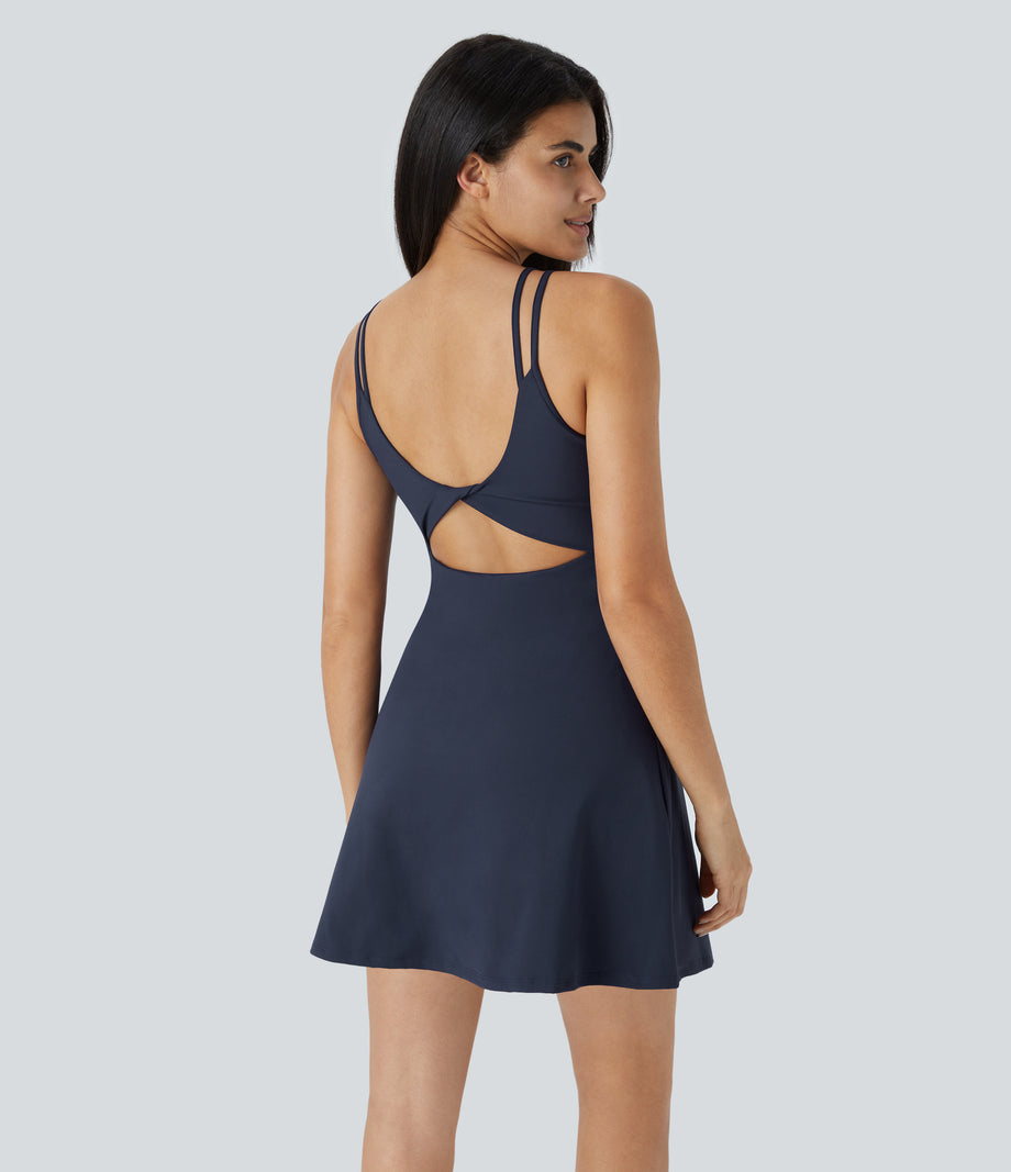 SoftlyZero™ Plush Double Straps 2-Piece Pocket Slip Dance Active Dress A-D Cups - Peacoat