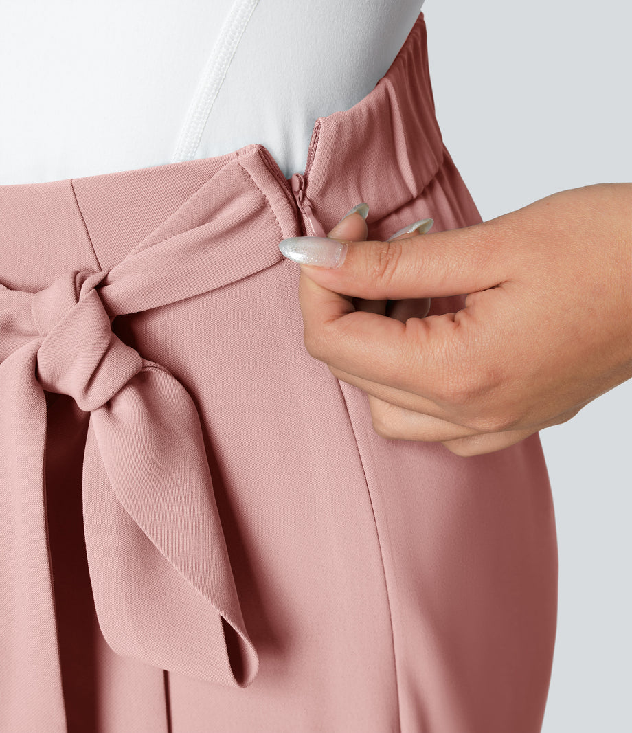 Halara Flex™ High Waisted Tie Side Wide Leg Work Pants - Frost Peach Pink