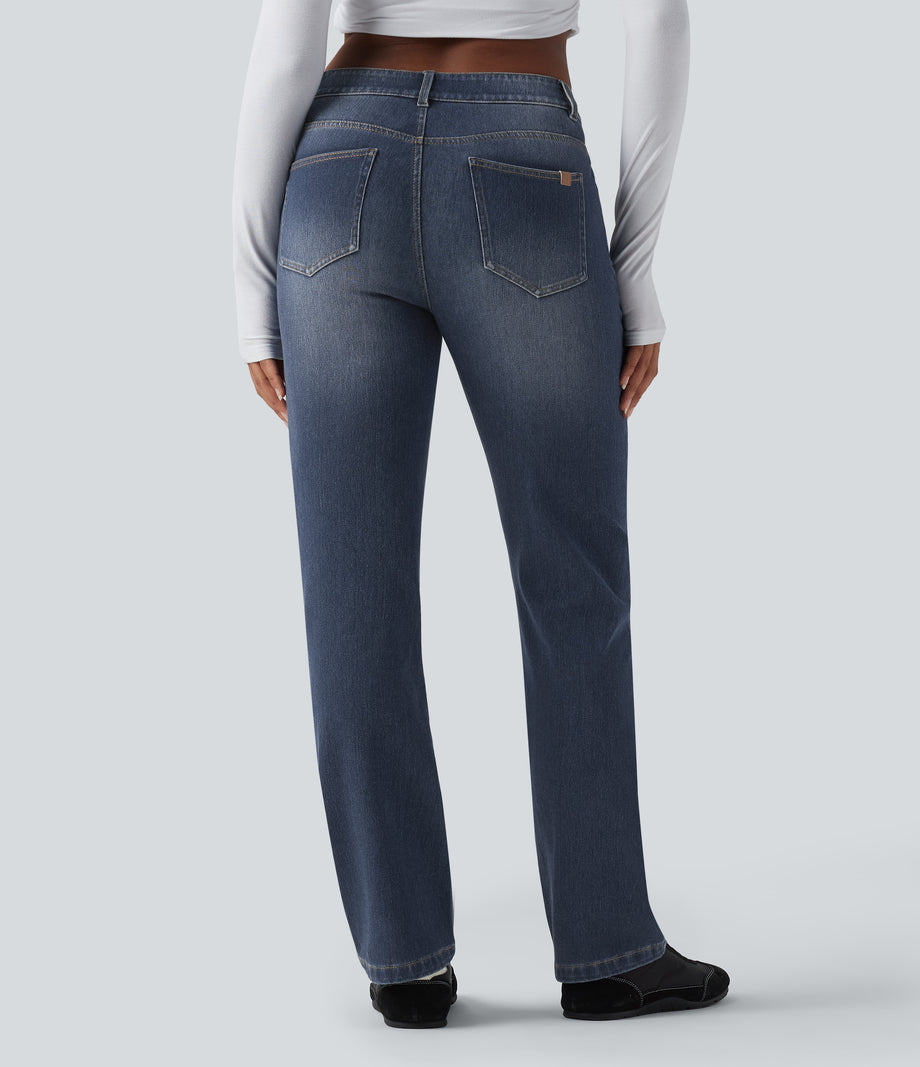 Halara Flex™ Low Rise Zipper Pockets Washed Casual Bootcut Jeans - Paint Blue Denim