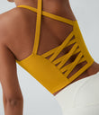 Crisscross Backless Built-in Bra Cropped Running Tank Top A-D Cups - Golden Yellow