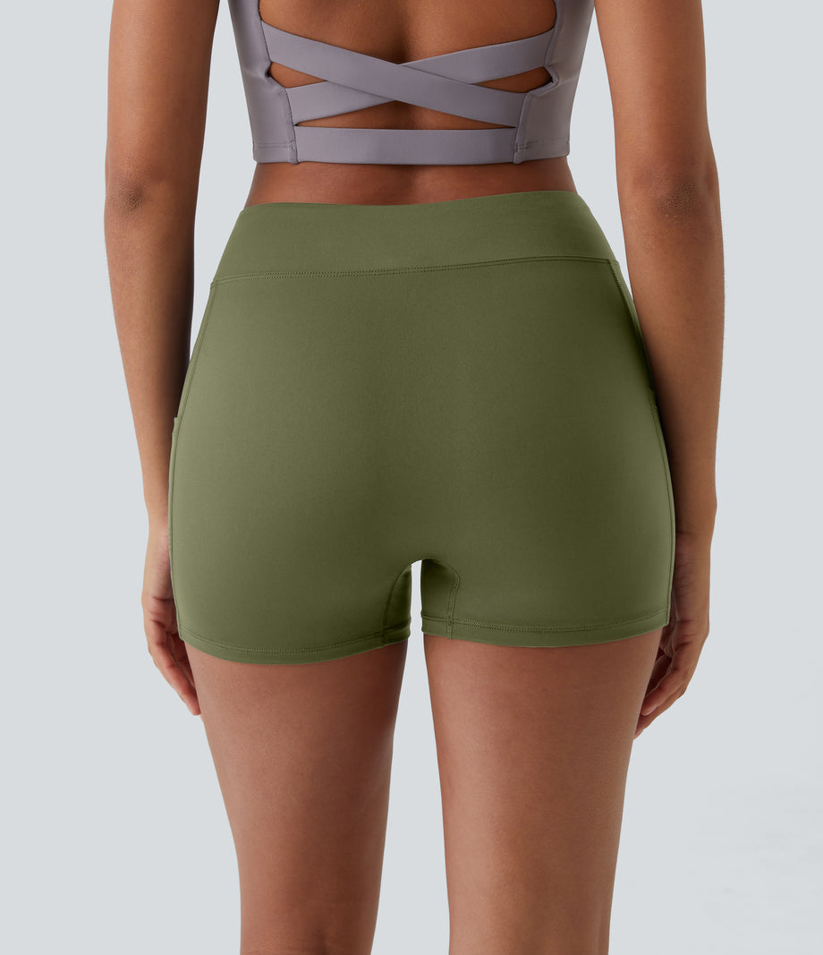 SoftlyZero™ Airy High Waisted Pocket Plain Cool Touch Yoga Shorts 3.5"-UPF50+ - Loden Green