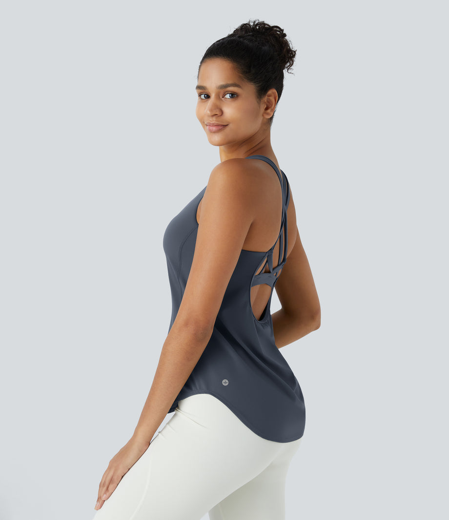 Halara UltraSculpt™ Round Neck Curved Hem Workout Tank Top - Silent Blue