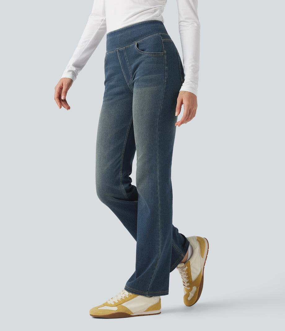 Halara Flex™ High Waisted Pockets Washed Casual Bootcut Jeans - Blue Surf Denim