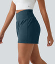 High Waisted Crossover Pocket 2-in-1 Casual Shorts - Majolica Blue