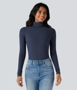 Halara HeatCore Turtleneck Long Sleeve Thumb Hole Casual Warming Top - Naval Academy