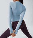 Solid Thumb Hole Yoga Sports Top - Cool Ice Blue