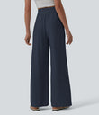 High Waisted Drawstring Wide Leg Casual Linen-Blend Pants with Pockets - Always in a Mood - Dark Blue