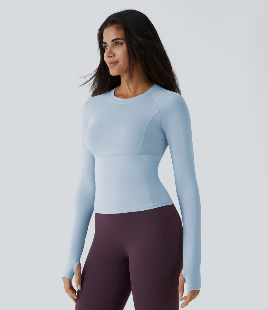 Solid Thumb Hole Yoga Sports Top - Cool Ice Blue