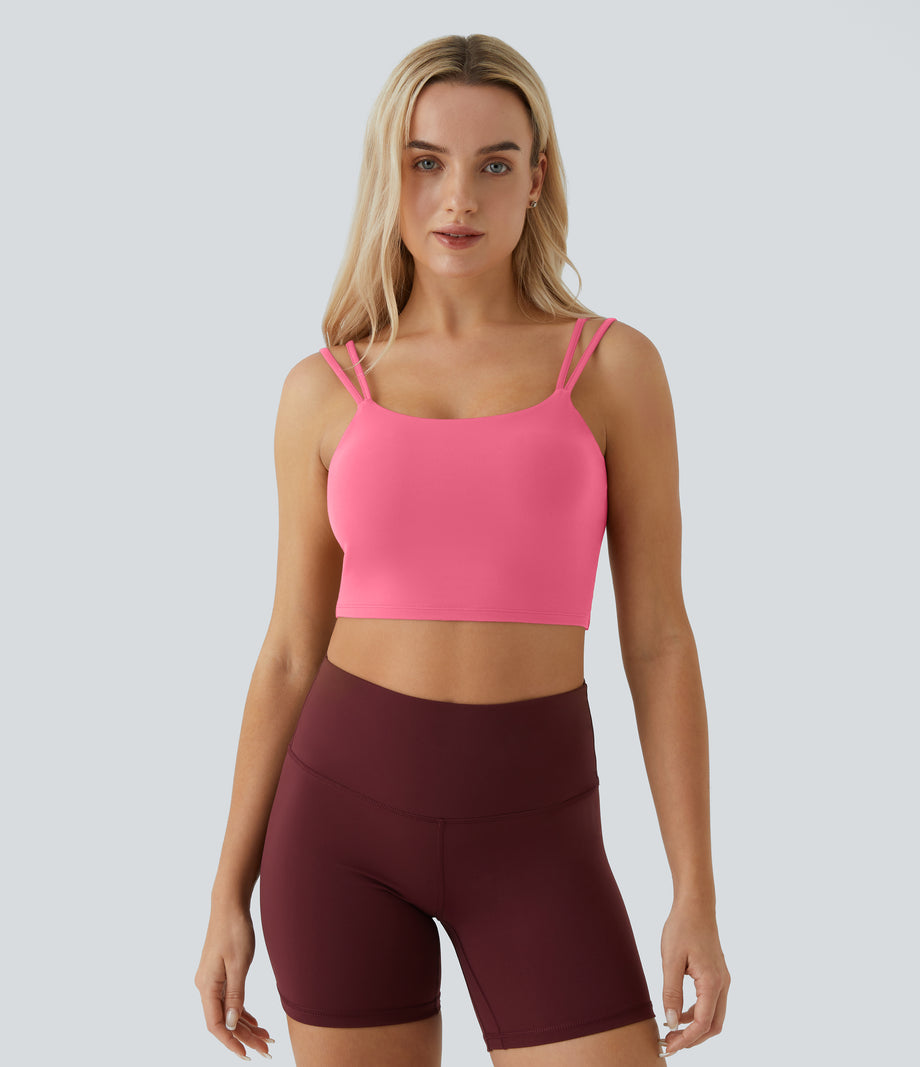 Double Straps Cropped Yoga Tank Top - Pink Lemonade