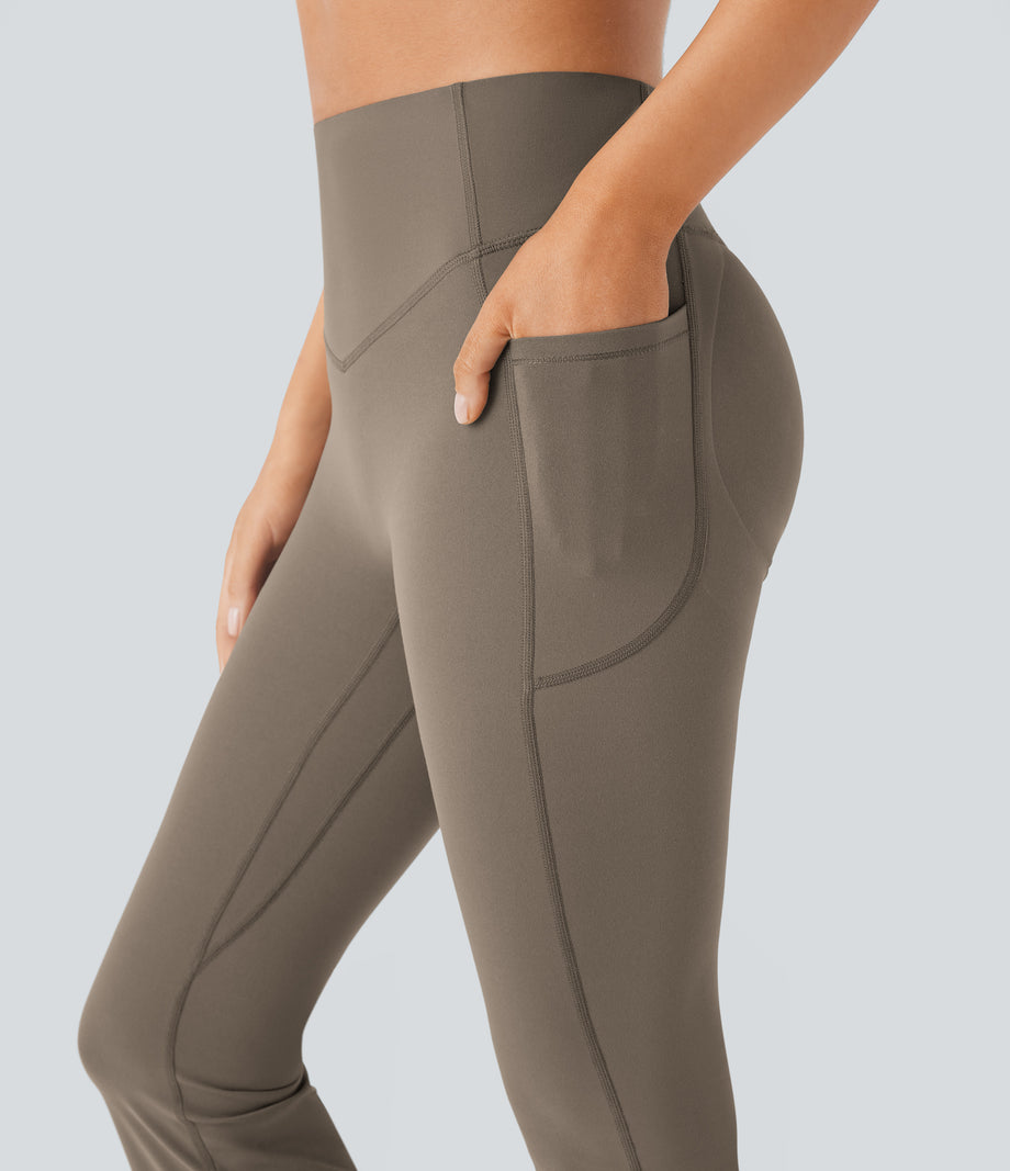 Halara UltraSculpt™ High Waisted Scrunch Butt Lifting Tummy Control Pocket Shaping Yoga Bootcut Leggings - Dawn Brown